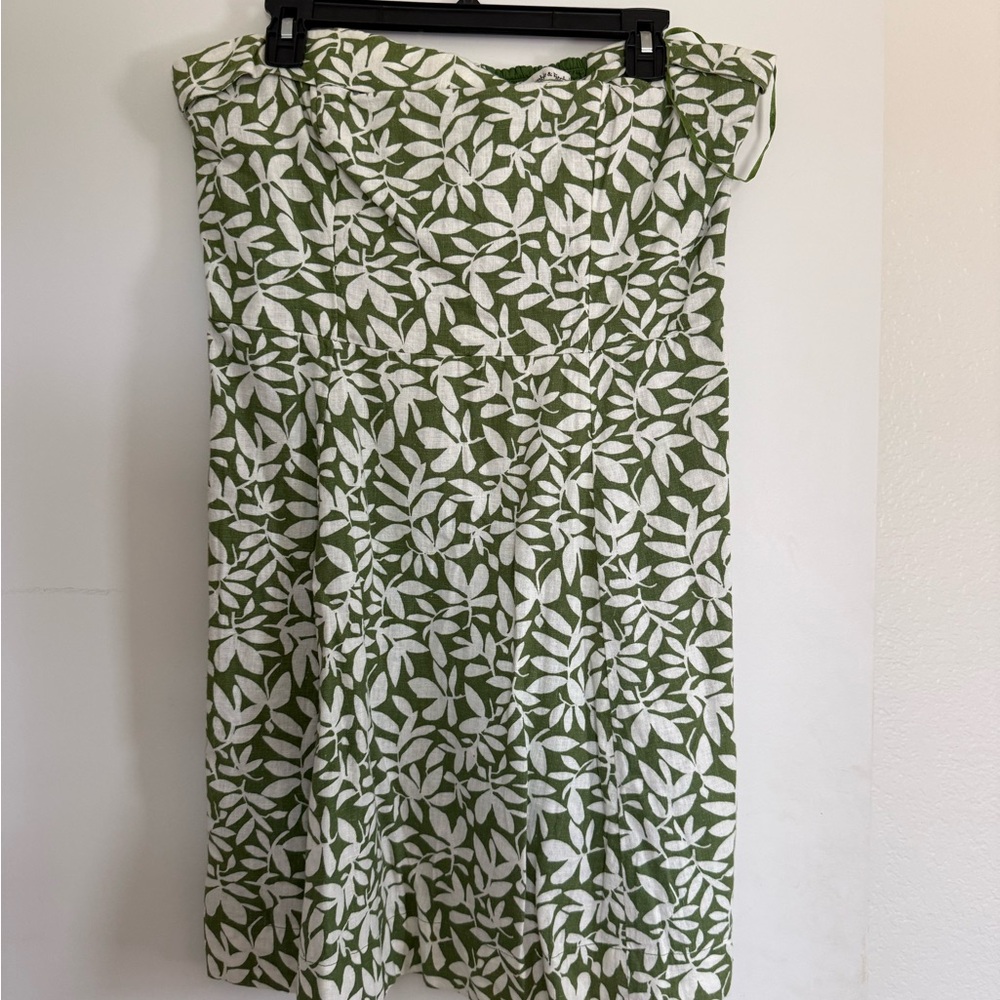Abercrombie & Fitch White and Green Leaf Midi Skirt